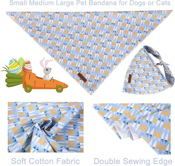 Easter Dog Bandana, Easter Triangle Bid Scarf for Medium Large Dog, Cotton Pet Kerchief for Girl Boy Dogs, Cute Carrot Dog Bandana, Comfortable Easter Dog Bandana