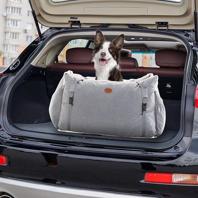 Dog Car Seat for Small Medium Large Dogs, Eco-Friendly Microfiber Velboa, Dog Booster for Under 45Lbs, Detachable and Washable Travel Seat with Thick Cushion (Charcoal Gray, XL)