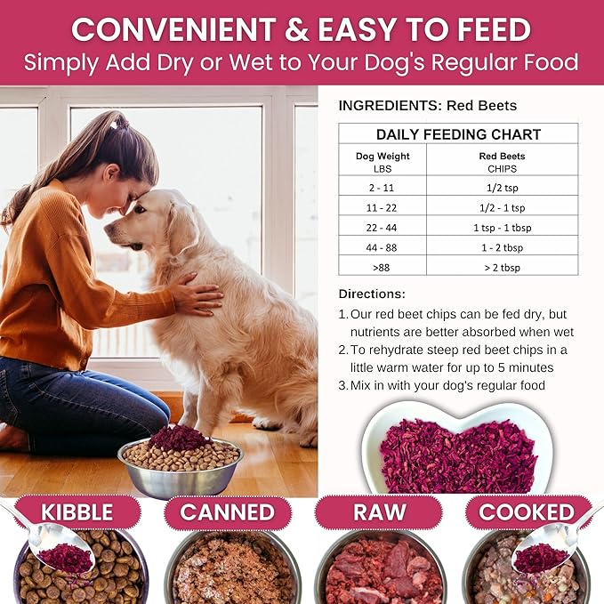 Olewo Original Red Beets Dog Food Topper – Natural Anti Itch, Immune, Cleansing, Skin & Coat Support, Dehydrated Whole Food Multivitamin, Fiber for Dogs, 1 lb