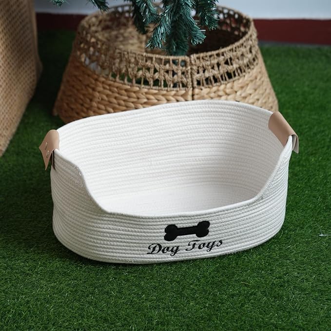 JJSQYLAN Large Dog Toy Basket, Cotton Rope Pet Toy Bin Organizer, Pet Toys Storage Accessory, Dog Basket for Toys