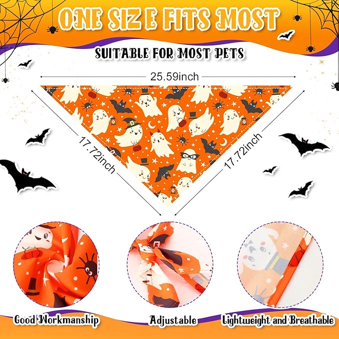 Amylove 120 Pcs Dog Bandanas Bulk Holiday Triangle Dog Pack Puppy Kerchief Bandana Adjustable Pet Scarf for Pet Cat Costume Accessories Decor(Skeleton)