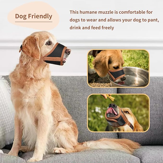HEELE Dog Muzzle,Soft Nylon Muzzle Anti Biting Barking Chewing,Air Mesh Breathable Drinkable Adjustable Loop Pets Muzzle for Small Medium Large Dogs 4 Colors 4 Sizes (Brown, S)