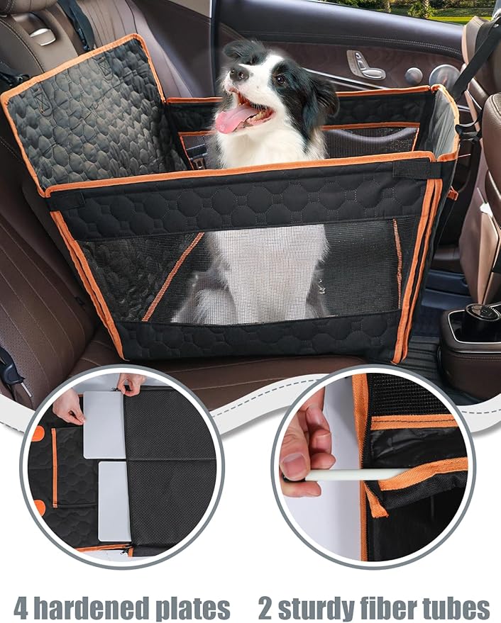 Dog Car Seat for Large Dogs,Waterproof Fabric with Breathable Mesh&Adjustable Dog Seat Belt for Car,Dog Bed for Back Seat Up to 40 LB-Medium Orange