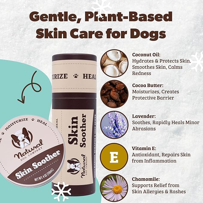 Natural Dog Company Skin Soother Balm for Irritation, Allergy & Itch Relief for Dogs, Hot Spot Treatment, Dog Moisturizer for Dry Skin, Healing Ointment, Coconut Oil & Vitamin E (0.15oz Travel Stick)