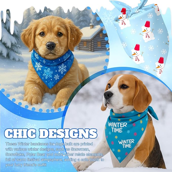 Preboun 50 Pcs Winter Dog Bandanas Bulk Blue Snowflakes Snowmen Bandanas for Dogs Triangle Kerchief Bibs Scarf Set for Pet Costume Photo Props Accessories Pet Shops, 25 Styles (19.7 x 13.8 x 13.8)