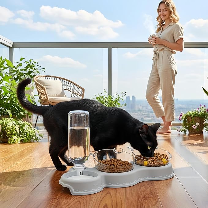 Automatic Pet Feeder, Cat Water Food Set for Small Medium Large Pets, Durable Pp+pc Material with Easy Refill Water Bottle and Bowl Design, Perfect for Indoor Daily Feeding Vacation or Night Use