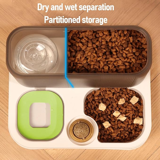 Automatic Pet Feeder Water Dispenser, with Large Capacity Cat Food Self Feeder for Small Medium Dog Puppy Kitten, 3 in 1 Multifunction Waterer and Feeder for Indoor Pets