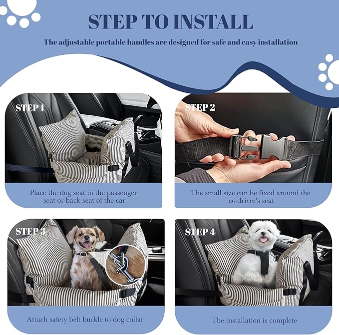 Daneey Small Dog Car Seat for Small Dogs Under 15 lbs, Dog Booster Seat for Car, Fully Detachable Washable Dog Car Bed for Car Travel, Non-Slip Safety Pet Car Seat with Seat Belt, Brown
