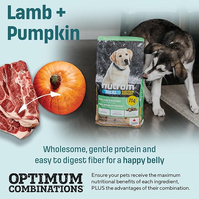 I14 Puppy Dog Food with Lamb & Brown Rice - Skin, Coat & Sensitive Stomach Dog Food with Pumpkin, Omega-3 Rich Salmon Oil & Flaxseed for Shiny Coat & Immunity - Chicken Free Puppy Food (4.4 lb)