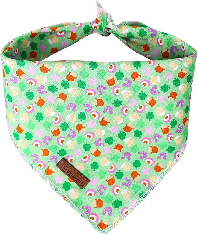 St. Patrick's Dog Bandana, Shamrock Triangle Bid Scarf for Small Medium Dogs, Cute Spring Cotton Pet Kerchief for Girl Boy Puppys, Puppy Green Dog Bandana
