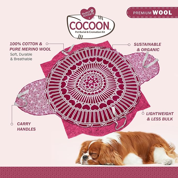 Cocoon® - Eco-Friendly Pet Burial & Cremation Ceremony Kit (Premium Wool) - Casket for Dogs and Cats (Choose Size & Color) (Medium, Pink)