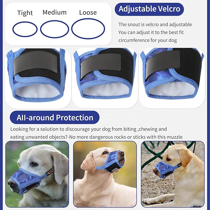 HEELE Dog Muzzle,Soft Nylon Muzzle Anti Biting Barking Chewing,Air Mesh Breathable Drinkable Adjustable Loop Pets Muzzle for Small Medium Large Dogs 4 Colors 4 Sizes (P-Sky Blue, M)