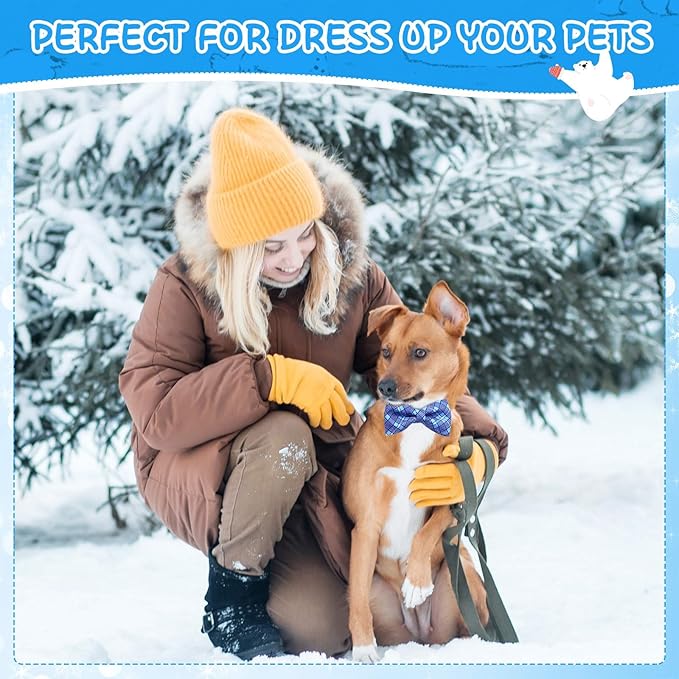 Silkfly 60 Pcs Winter Plaid Dog Collar Bow Ties Bulk Dog Bowtie Holiday Accessories Puppy Bows Detachable Collar Charms for Small Medium Large Dogs Cat Grooming Supplies Pet Costume