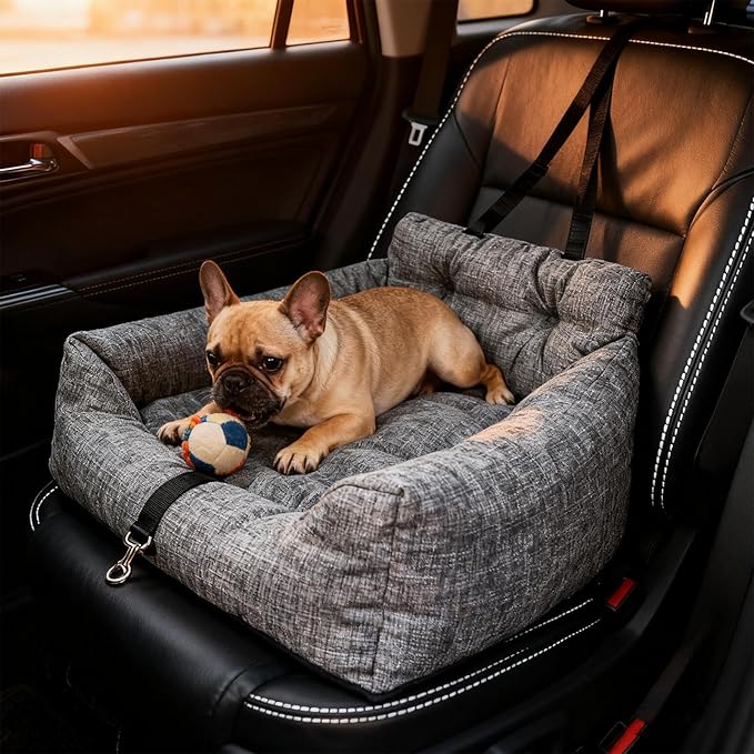 Dog Car Bed - Adjustable Foldable Safety Tether Cushions with Soft Padded Design, Dog Bed Car Seat for Travel Vehicles Summer Winter Trunk Interior Puppy Pet, Comfortable Secure Build