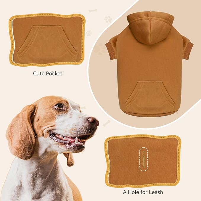 Dog Hoodie Dog Sweaters for Small Dogs Solid Soft Brushed Fleece Pet Clothes Pet Hoodie Sweatshirt with Pocket(Coffee-XS)