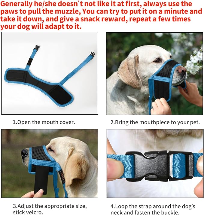 HEELE Dog Muzzle,Soft Nylon Muzzle Anti Biting Barking Chewing,Air Mesh Breathable Drinkable Adjustable Loop Pets Muzzle for Small Medium Large Dogs (Sky Blue, M)