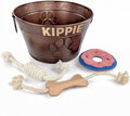 Personalized Metal Dog Toy Bin + 3 Toy Combo Set - Copper Galvanized Storage Bin with Handles, Basket for Pet Toys, Dog Toy Box, Pet Storage - Custom Dog Name Gift (Small - Copper)