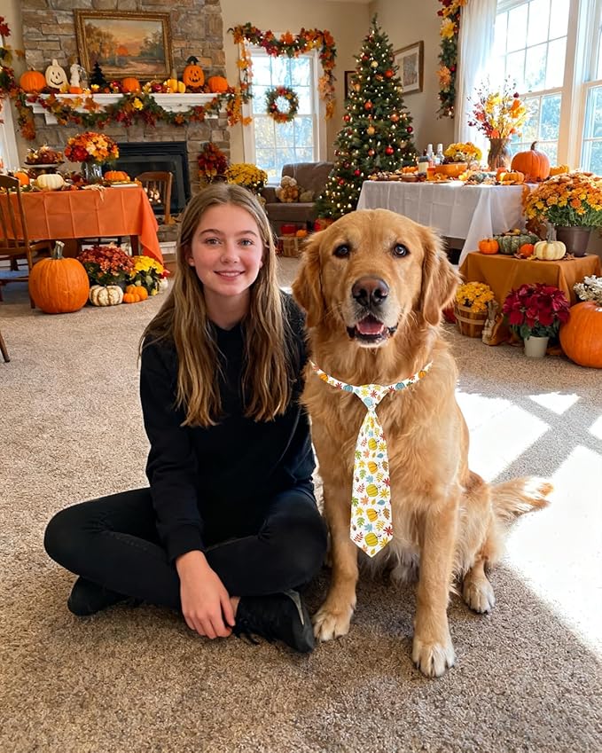 PET SHOW 10 Pack Thanksgiving Big Dog Ties Neckties for Large Breed Dogs XL Adjustable Holiday Grooming Accessories Neck Ties Bowties Girl Boy Pets Festival Costumes Party Gift Favor(Large)