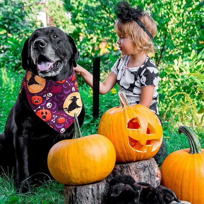 Reginary 72 Packs Halloween Dogs Bandanas Bulk Pet Scarf Pumpkins Bibs Adjustable Dog Bandana for Halloween Pet Costume