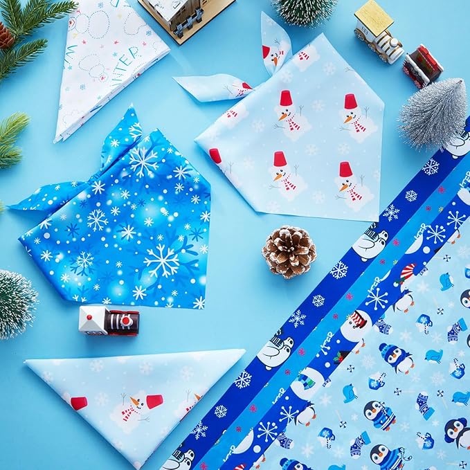 Preboun 50 Pcs Winter Dog Bandanas Bulk Blue Snowflakes Snowmen Bandanas for Dogs Triangle Kerchief Bibs Scarf Set for Pet Costume Photo Props Accessories Pet Shops, 25 Styles (31.5 x 21.7 x 21.7)