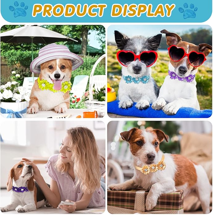 Yunsailing 200 Pieces Dog Bow Ties Collar Adjustable Flower Diamond Crystal Dog Cat Bowties Grooming Accessories for Small Medium Pet Puppy Girl Kitten Wedding Birthday Party