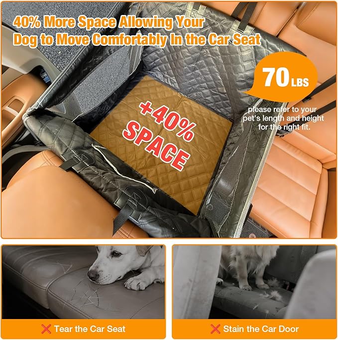 Dog Car Seat for Large Dogs, Back Seat Extender with Mesh Windows, Strong Support Dog Car Seat Cover for Cars, Trucks and SUVs (Black and Silver)