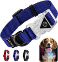 Small Light Up Dog Collar, Cotton Blue Dog Collar Girl Boy, Lighted Dog Collars for Night, IP67 Waterproof Lighted Dog Collars for Small Dogs with Buckle, D-Ring (9.8"-15.7" L, 3/4" W)
