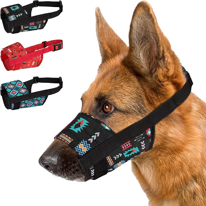 CollarDirect Dog Muzzle - Adjustable Soft Breathable Tribal Nylon Dog Mouth Guard Cover for Small, Medium and Large Dogs, Anti Chewing, Barking & Biting (Pattern 2; M/L)