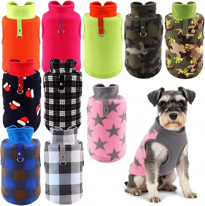 Reginary 10 Pack 2X-Large Dog Sweaters Fleece Pet Dog Clothes with Leash Ring Soft Warm Winter Puppy Plaid Shirt(Bright)
