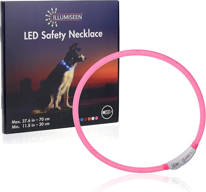 LED Dog Necklace Collar - USB Rechargeable Loop - Available in 6 Colors - Makes Your Dog Visible, Safe & Seen