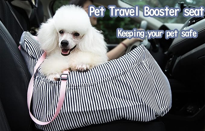 Dog Car Seat, Puppy Dog Booster Seats Fully Detachable and Washable,Bed for Car with Storage Pockets and Clip-On Safety Leash