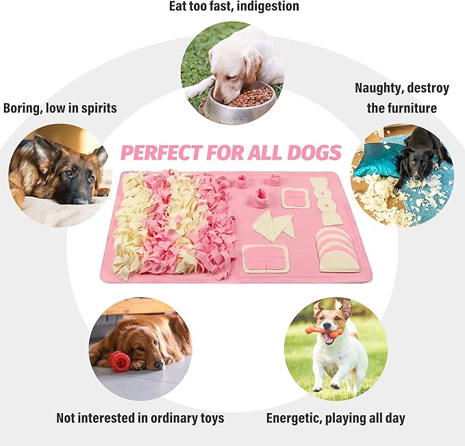 Snuffle Mat for Small Large Dogs (23.6" x 39.4") - Nosework Feeding, Easy to Fill, Machine Washable Training Mat, Pet Activity/Toy/Play, Great for Stress Release - M & Pink