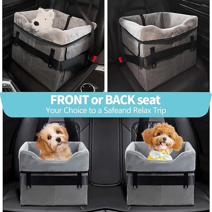 Car Seat for Dogs Small 5-15 lbs | Pet-Friendly Suede | Washable | Easy to Install & Clean | Small Dog Booster Car Seat Elevated | Helps Pups Not Feel Woozy On Rides (16 x 15 x 13 in)