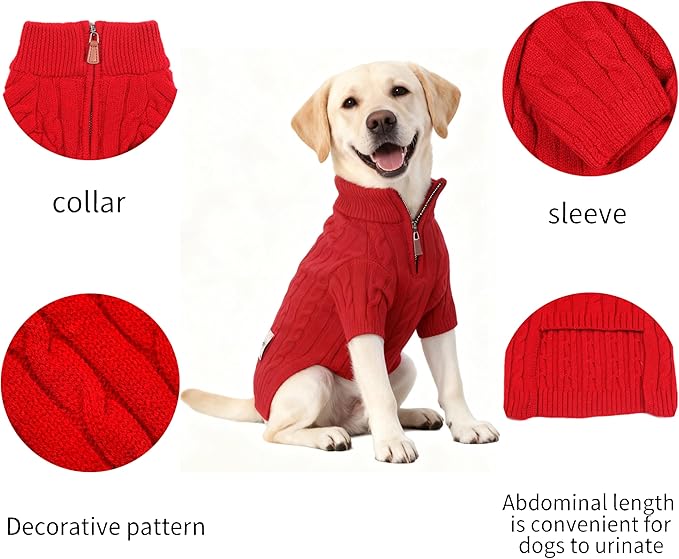 Small/Medium Dog Sweater, Warm Dog Winter Coat w/Sleeves, Comfortable High Neck Premium Dog Clothes for Labrador-Best for Holidays, Daily Walks XL Red
