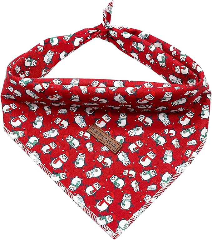 Elegant Little Tail Dog Bandana for Christmas - Holiday Bib Scarf, Soft Washable Square Kerchief, Adjustable for Small Medium Large Dogs