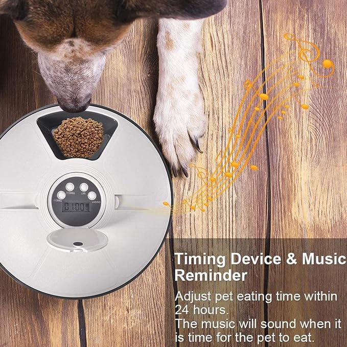 Automatic Pet Feeder for Dogs and Cats, Dry Or Wet Food Dispenser,6 Meal Trays with Portion Control,LCD Display Programmable Digital Timer, Voice Recorder Auto Cat Feeders