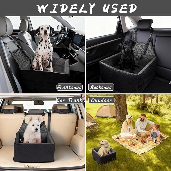 Memory Foam Dog Car Seat for Small/Medium Dogs,Travel Booster Seat for Dogs up to 35 lbs, Washable Removable Cover & Storage Pockets, Comfortable & Safe Car Seat for Pet Travel