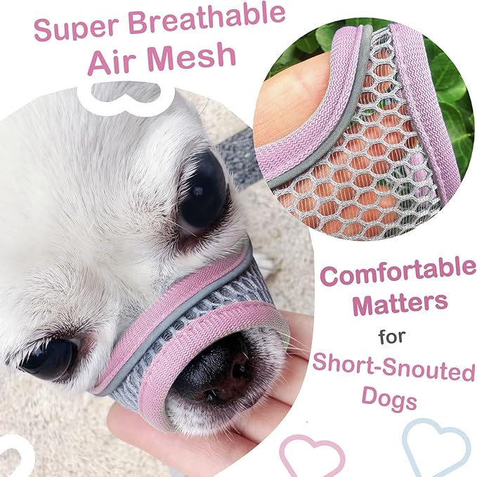 Dog Muzzle for Small Medium Dogs to Prevents Biting for Short Snout Dogs,Maltese,Miniature Schnauzer,Jack Russel Terrier,Soft Breathable Lightweight Mesh,Open Front,for Grooming Vet Visits(Pink, S-)
