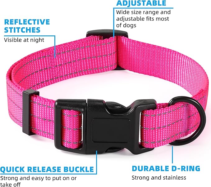 Mile High Life Dog Collar | Nylon Reflective Dog Collars | Light Weight Puppy Collars | Pink Dog Collars for Small Dogs (Solid Pink, Small)