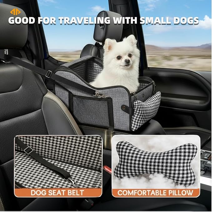 Center Console Dog Car Seat,Pet Puppy Car Seat,Middle Console Dog Armrest Booster Seat for Small Dogs;Cats (Gray)