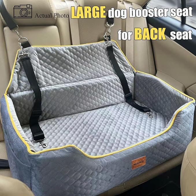Car Seat for Large/Medium Dogs or 2 Small - Memory Foam Bed, Pet Safety Booster for Back Seats, Detachable Washable, Carriers Travel