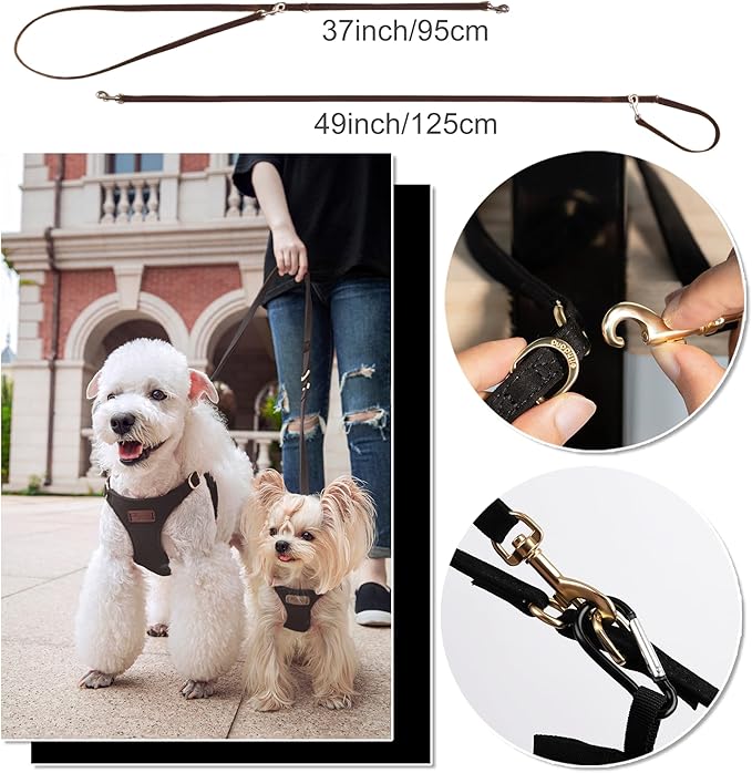 Puppytie No Pull xs Dog Harness with Multifunction Dog Leash,Soft Adjustable No Choke Escape Proof Pet Harness Vest,Black,XS