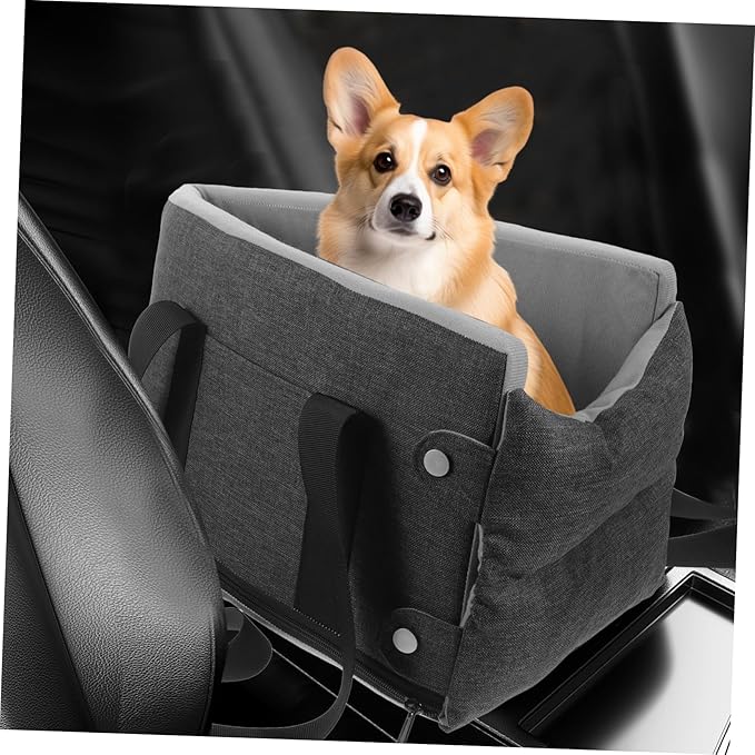 ibasenice Dog Car Seat for Pets Portable Center Console Pet Seat Non- Design for Cats Dogs Deep Gray Removable Easy to Comfortable Travel for Your Furry Friends
