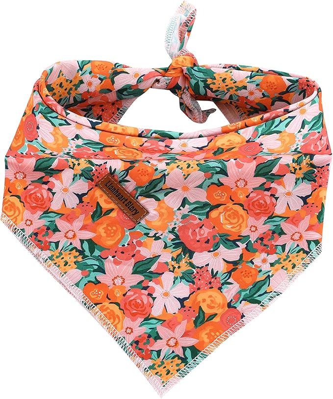 Lionheart glory Dog Bandana 1 Pack Washable Soft Cotton Flower Print Bibs Scarf, Adjustable Kerchief Square Dog Bandanas for Small Dogs