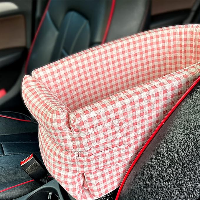 Dog Booster Car Seat on Car Armrest Travel Bags for Cats Dogs with Easy Carrying Strap Dog Travel Car Carrier with Safety Tethers Console Car Seat for Dogs