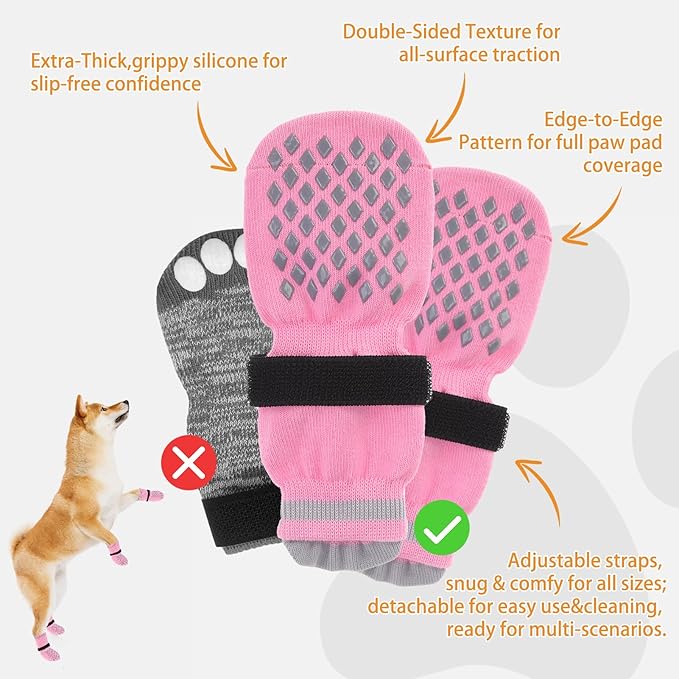 KOOLTAIL Anti Slip Dog Socks Booties to Prevent Licking Paws Scratching, Pet Boots&Paw Protector for Hardwood Floors, Dog Shoes for Winter, Traction Control Grip Socks for Small Medium Large Dogs XL