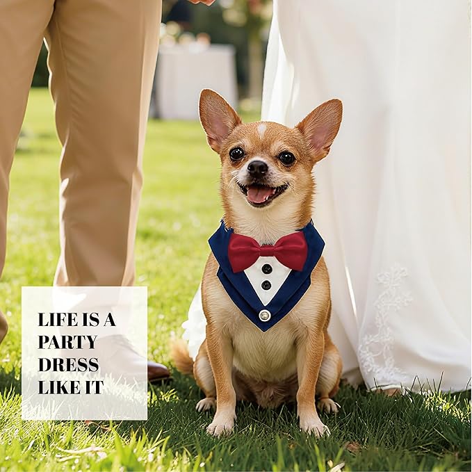 AVERYDAY Dog Tuxedo Wedding Outfit Bandana Collar with Bow Tie, Dog Tux Costume Suit with Bowtie for Small Medium Large Dogs & Cats, Pet Tuxedo Formal Wear for Engagement Birthday, Holiday, Christmas