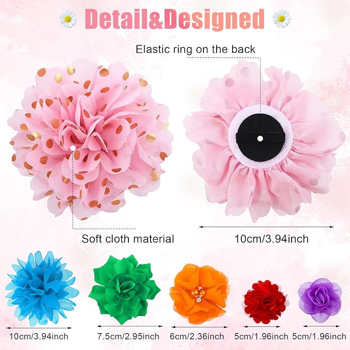 Sadnyy 120 Pcs Dog Collar Flower Bow Accessories Bulk Multi Color Dog Charms Bow Tie Soft Chiffon Pet Flower Bows Charms for Small Medium Large Puppy Dogs Cat Grooming 6 Different Designs