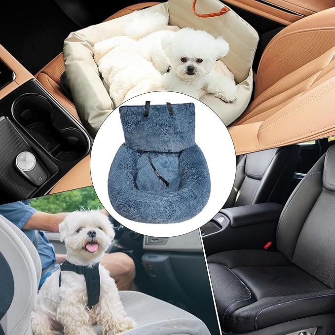 Dog Booster Car Seat – Plush Travel Bed, Washable Pet Chair | Cotton Padded Seat with Strap and Hook for SUV, Truck, Pickup Adventures, Cozy Ride Solution, Detachable Design for Dogs on The Go