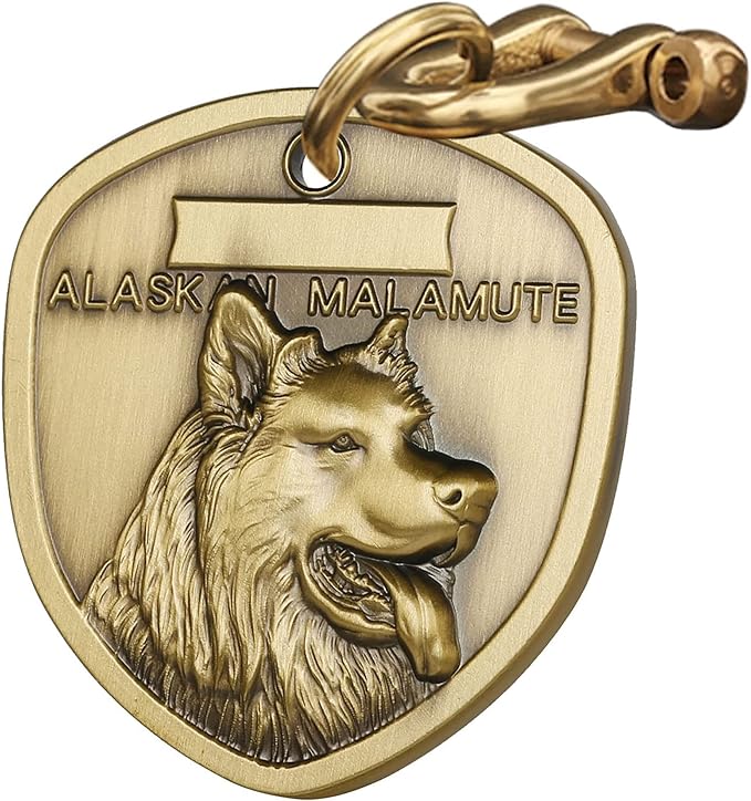 Vintage Pure Copper Personalized Dog ID Tags, Alaskan Malamute Pattern, Custom Engraving, 1.57*0.13 inches, 1 Count